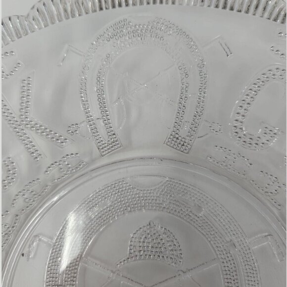 Exceptional Antique EAPG Good Luck Horseshoe Equestrian Fox Hunt Glass Plate WOW - Picture 5 of 8